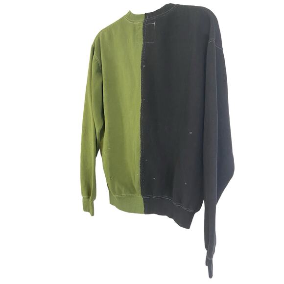 La Detresse Half & Half Pullover Sweatshirt Crew Neck Green Black Size Small - Picture 7 of 11